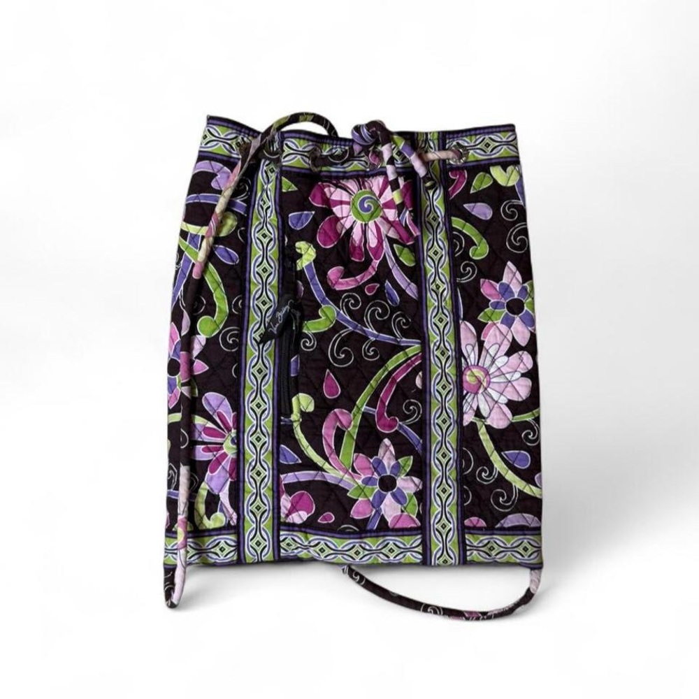 Floral Quilted Drawstring Crossbody Bag - Black & Purple